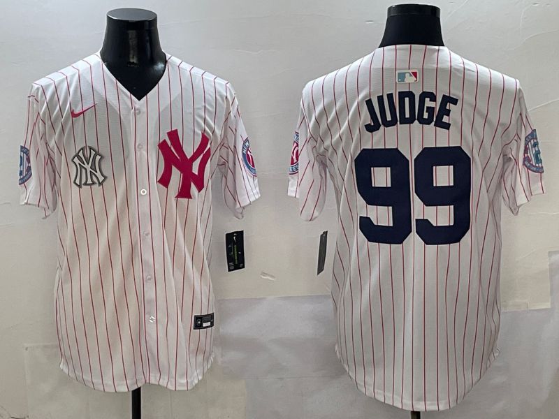 Men New York Yankees #99 Judge White Stripe Jointly Name Nike 2025 MLB Jersey style 8